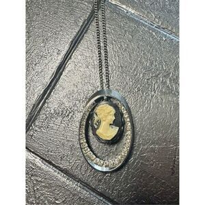 Vintage Black Cameo Pendant Necklace Adjustable Women's Jewelry